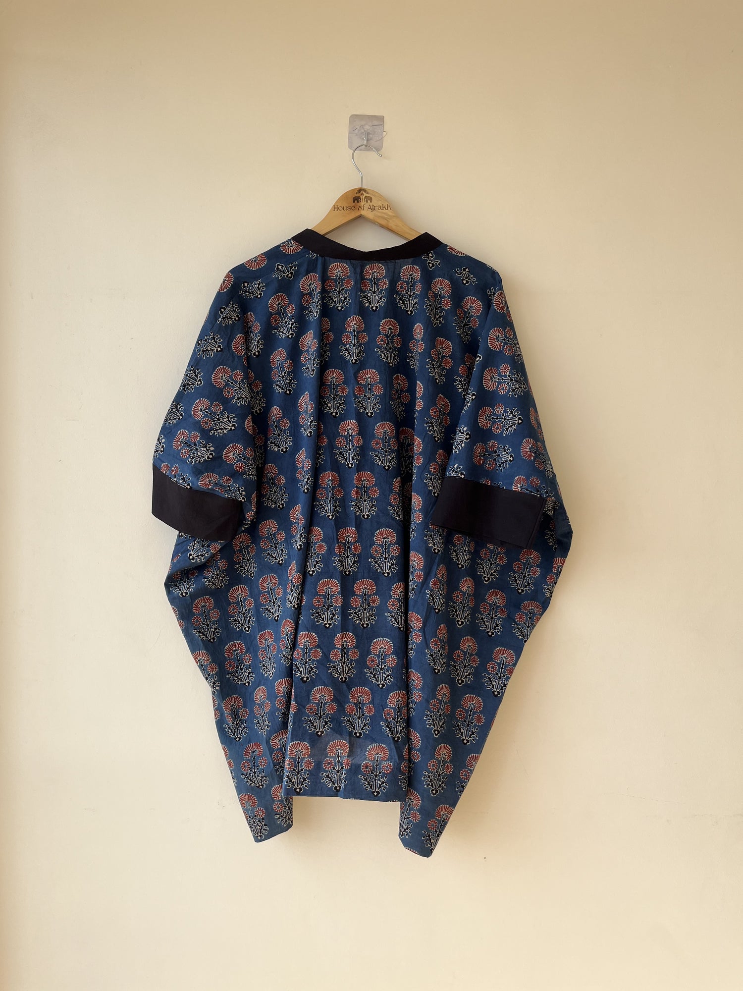 Blue Red Ajrakh Hand Block Printed Cotton Kaftan | Natural Dyes