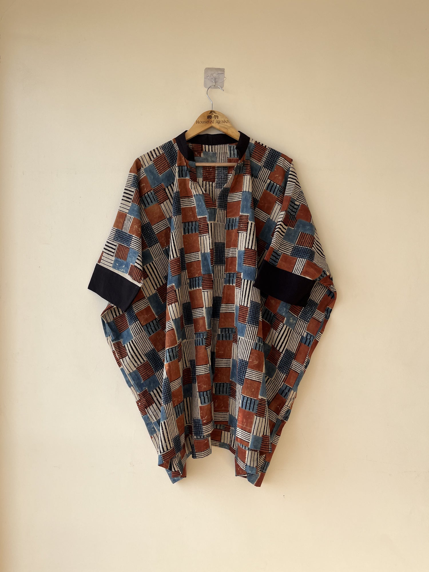 Multicolor Ajrakh Hand Block Printed Cotton Kaftan | Natural Dyes