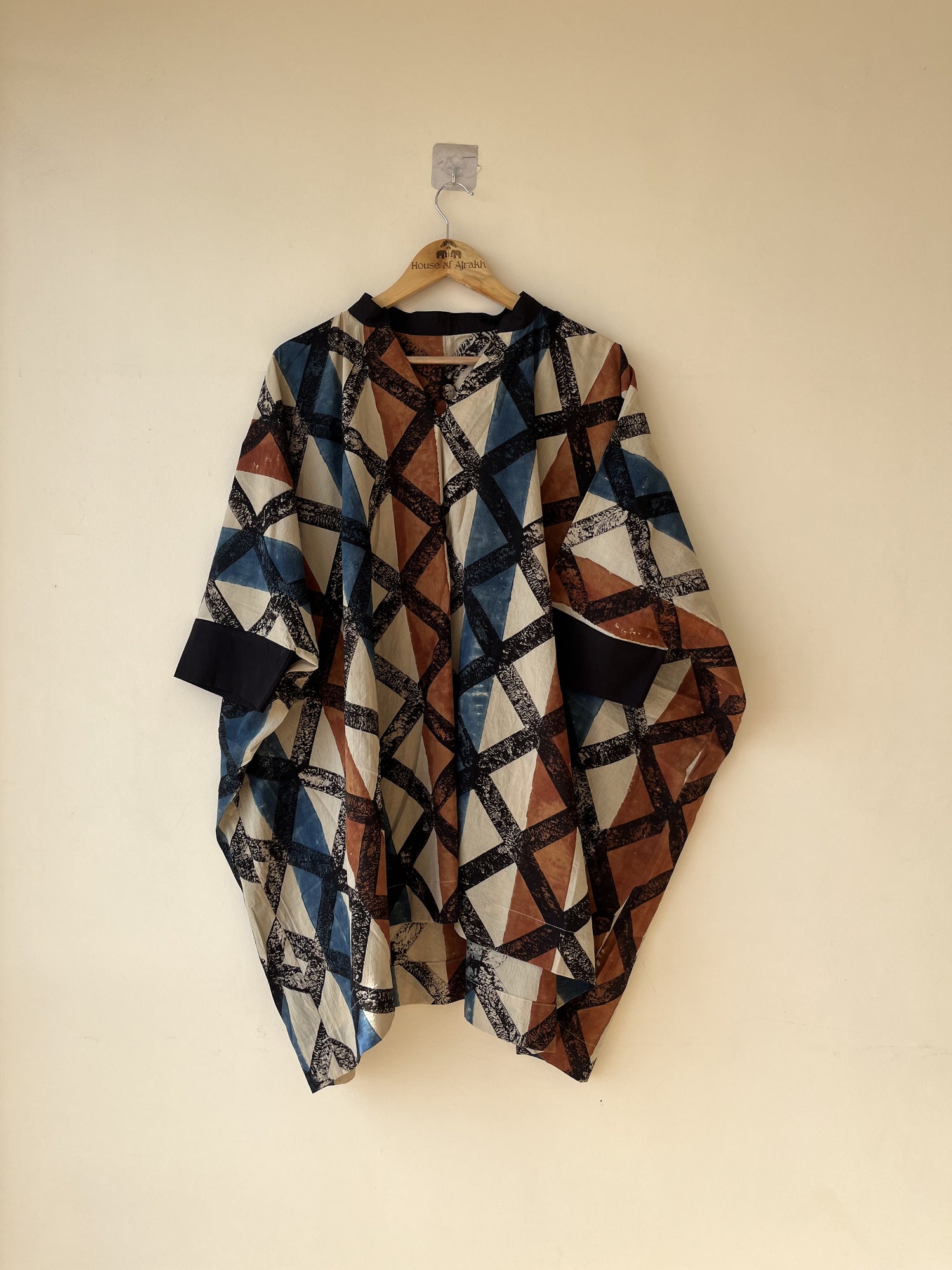 Multicolor Ajrakh Hand Block Printed Cotton Kaftan | Natural Dyes