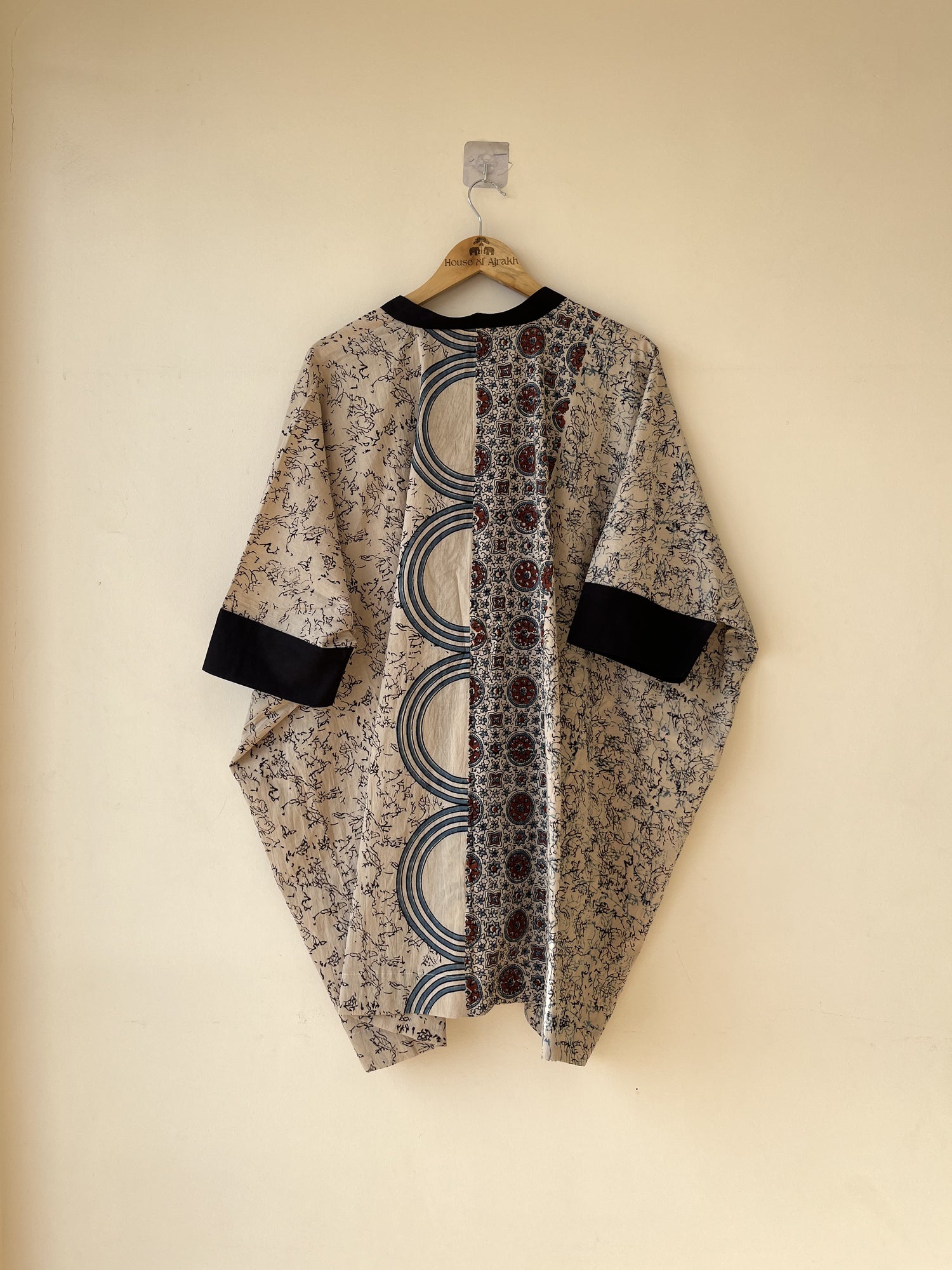 Off-White Ajrakh Hand Block Printed Cotton Kaftan | Natural Dyes