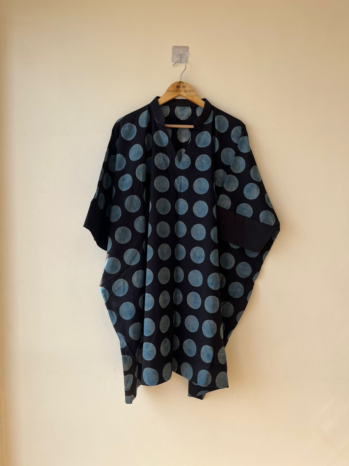 Blue Black Ajrakh Hand Block Printed Cotton Kaftan | Natural Dyes