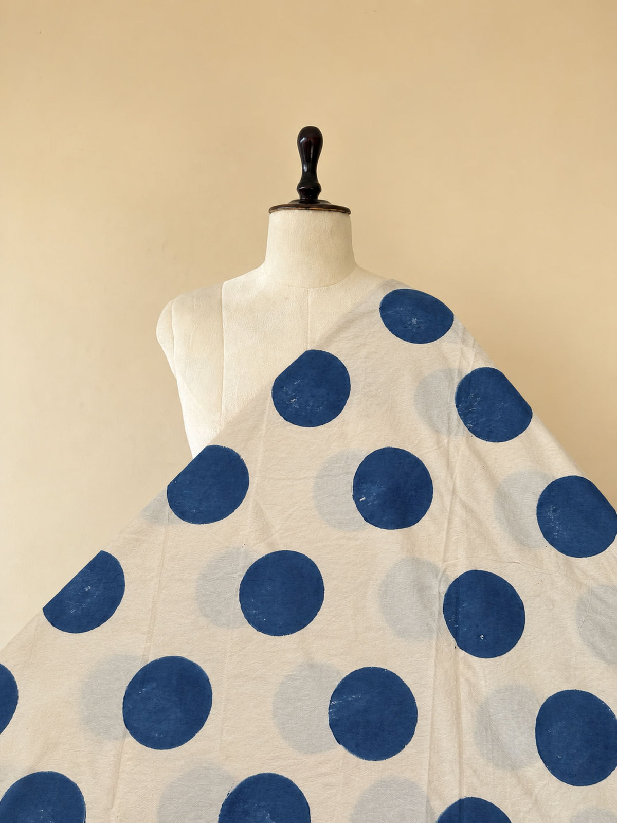 Polka Dot Ajrakh Hand Block Printed Cotton Fabric | Natural Dyes