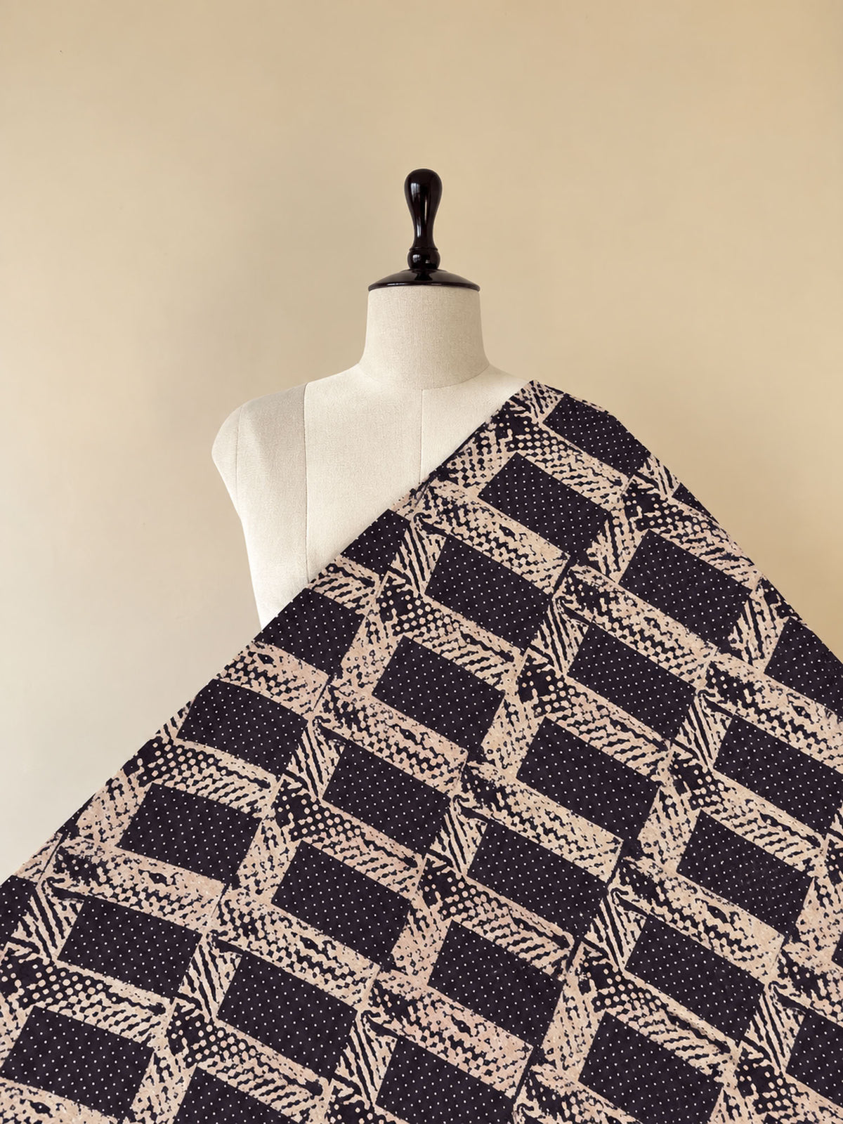 Coffee Ajrakh Hand Block Printed Cotton Fabric | Natural Dyes
