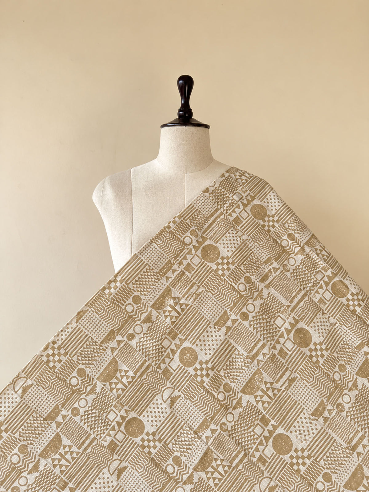 Mustard Yellow Ajrakh Hand Block Printed Cotton Fabric | Natural Dyes