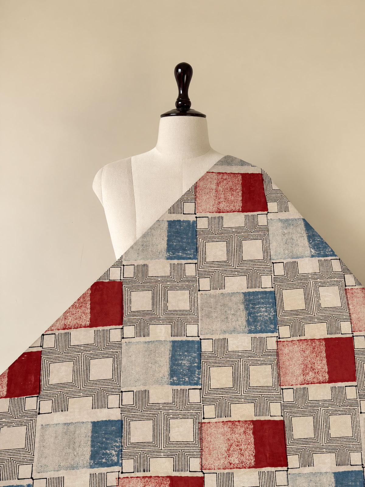 Multicolor Ajrakh Hand Block Printed Cotton Fabric | Natural Dyes