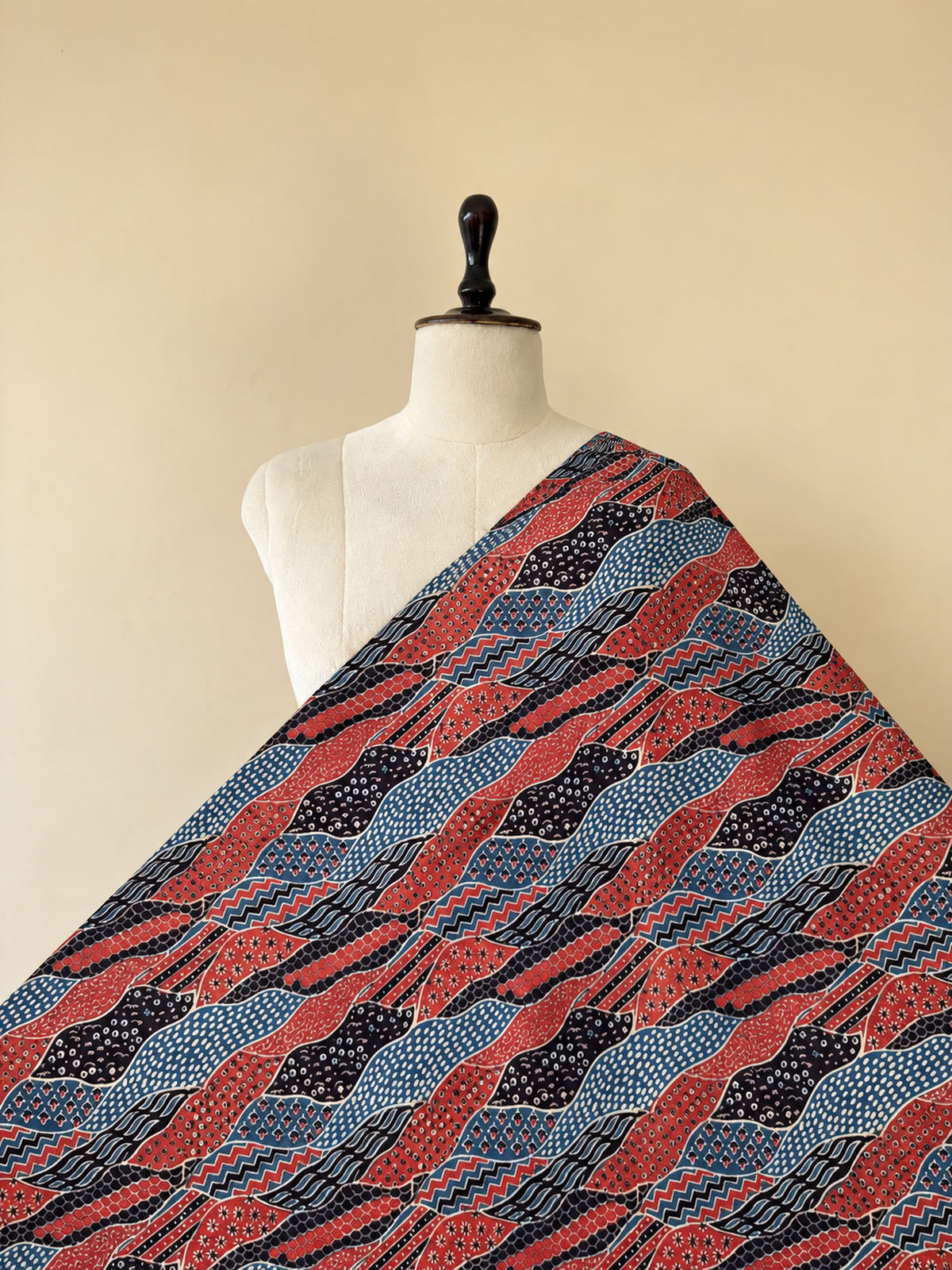 Red Ajrakh Hand Block Printed Cotton Fabric | Natural Dyes