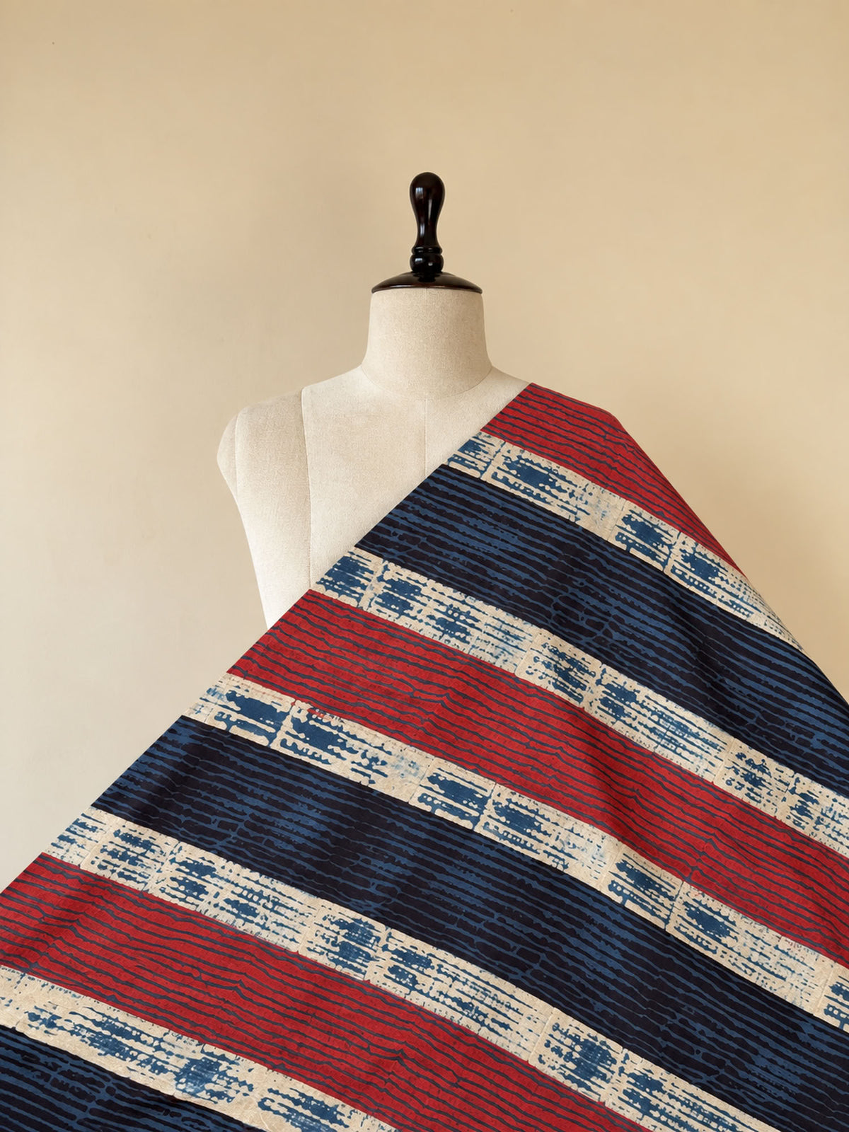 Blue Red Ajrakh Hand Block Printed Cotton Fabric | Natural Dyes