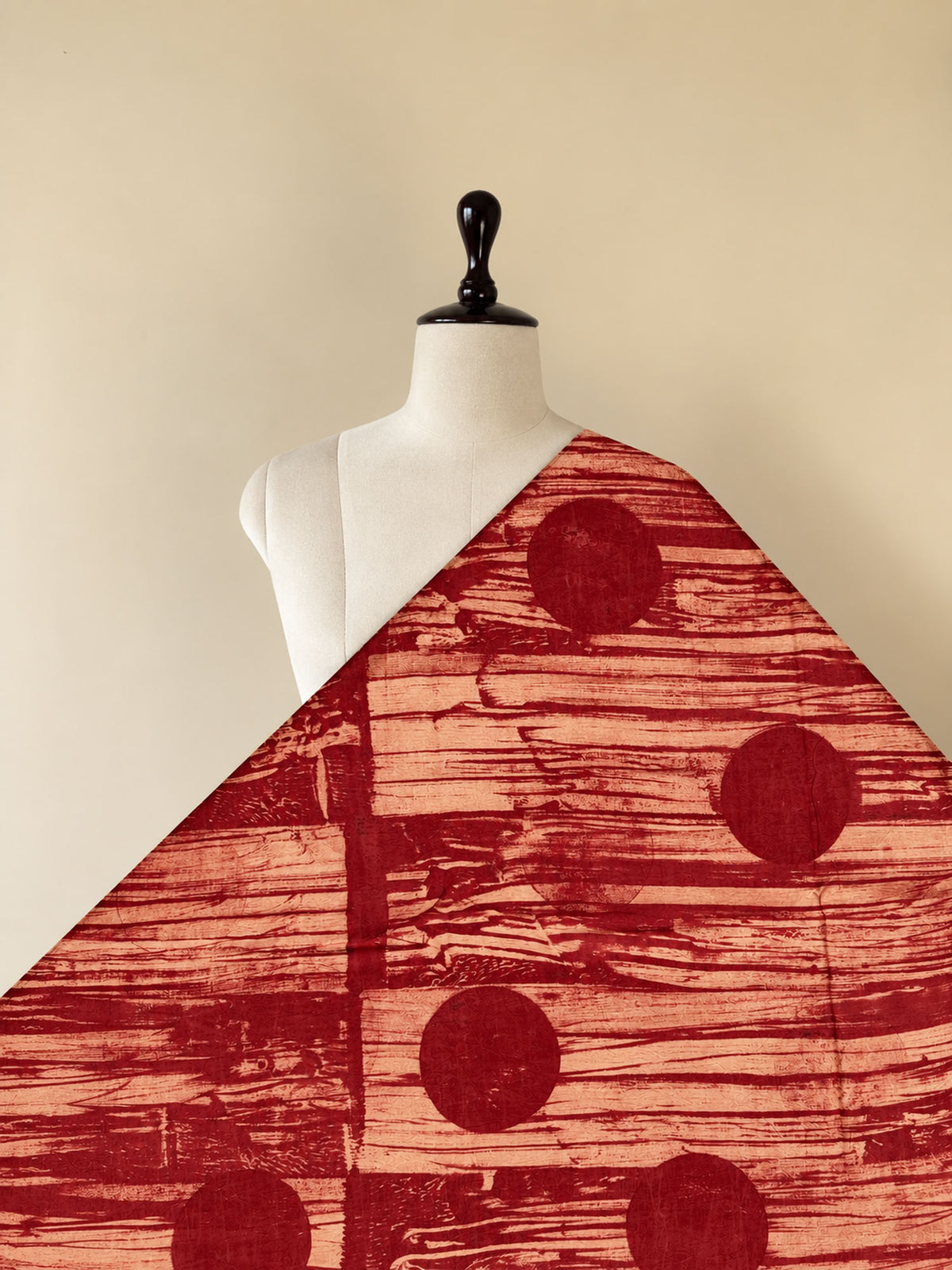 Peach Ajrakh Hand Block Printed Cotton Fabric | Natural Dyes