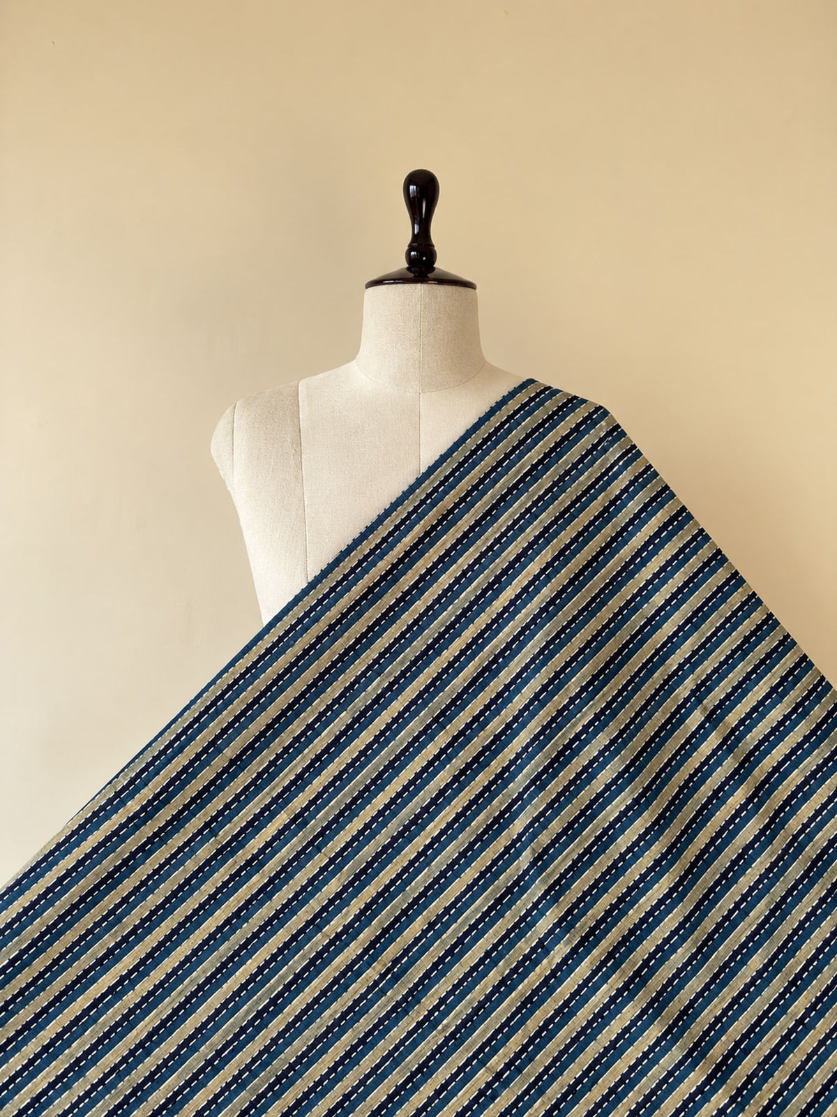 Striped Ajrakh Hand Block Printed Cotton Fabric | Natural Dyes