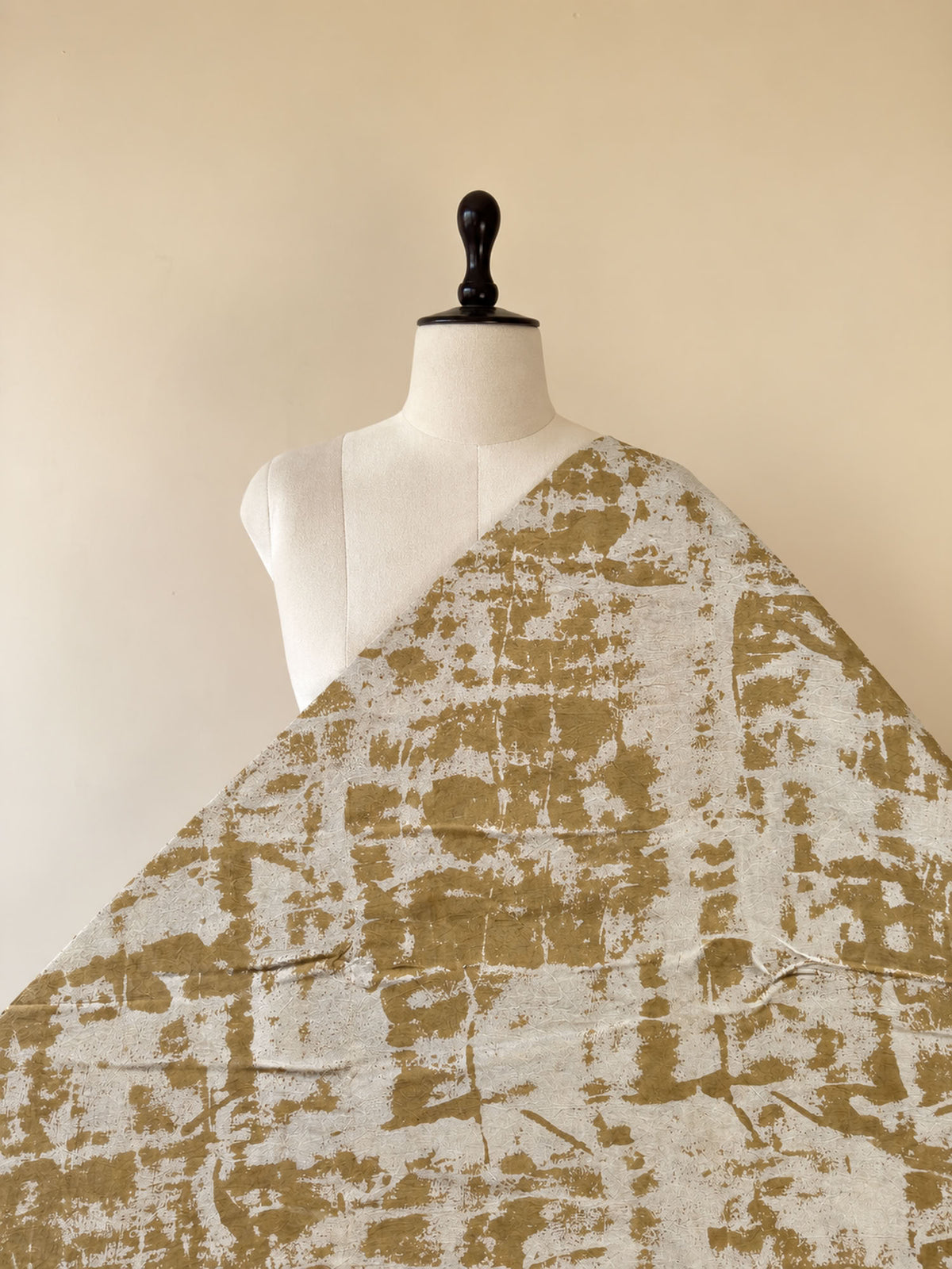 Mustard Yellow Ajrakh Hand Block Printed Cotton Fabric | Natural Dyes