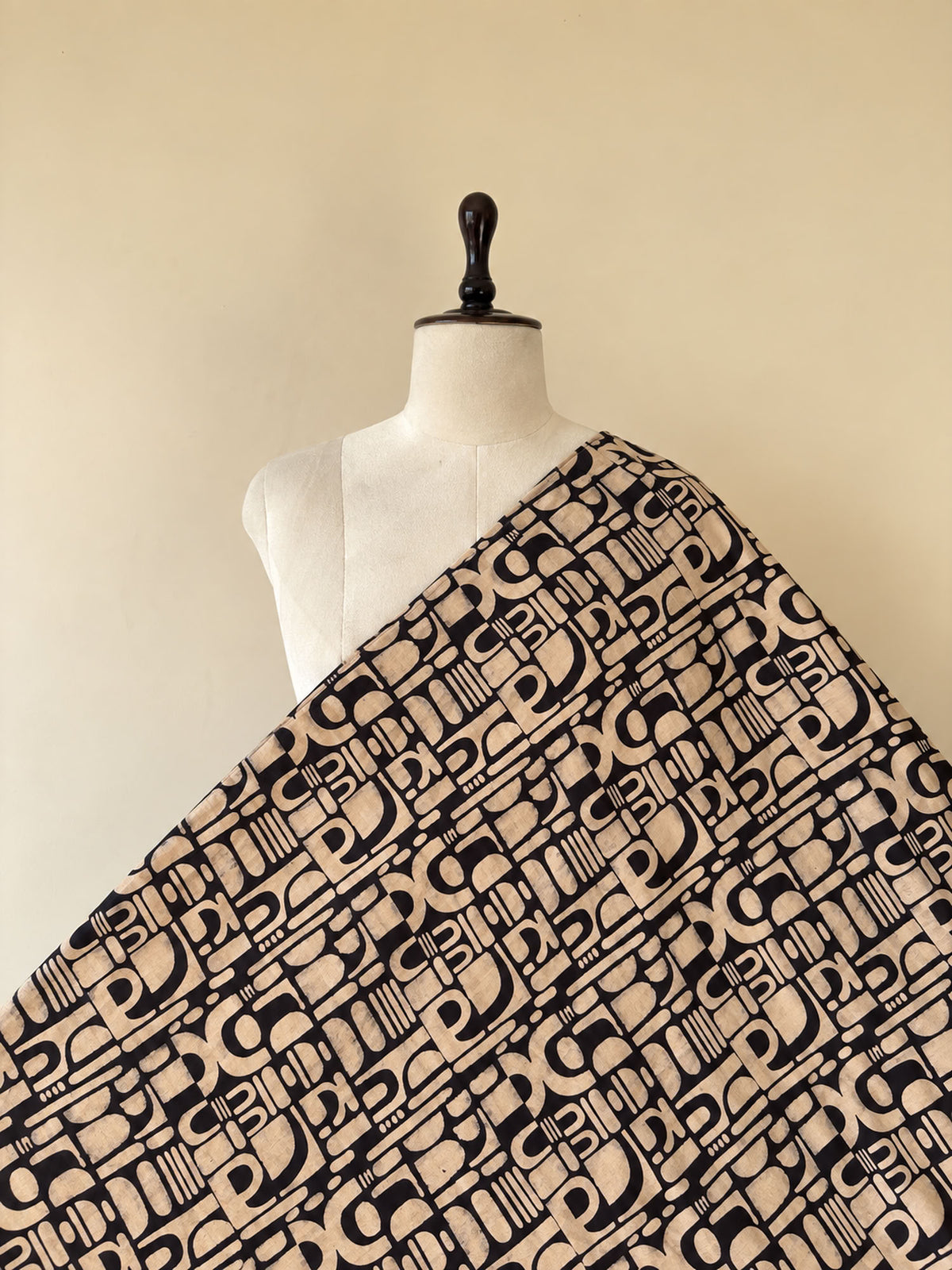 Coffee Ajrakh Hand Block Printed Cotton Fabric | Natural Dyes