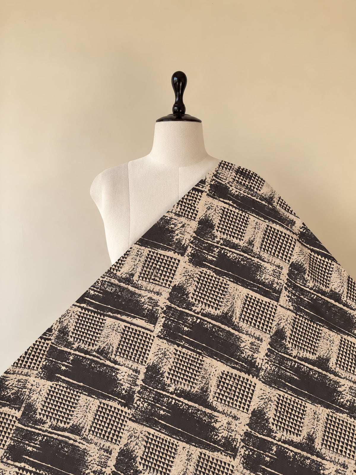 Coffee Ajrakh Hand Block Printed Cotton Fabric | Natural Dyes