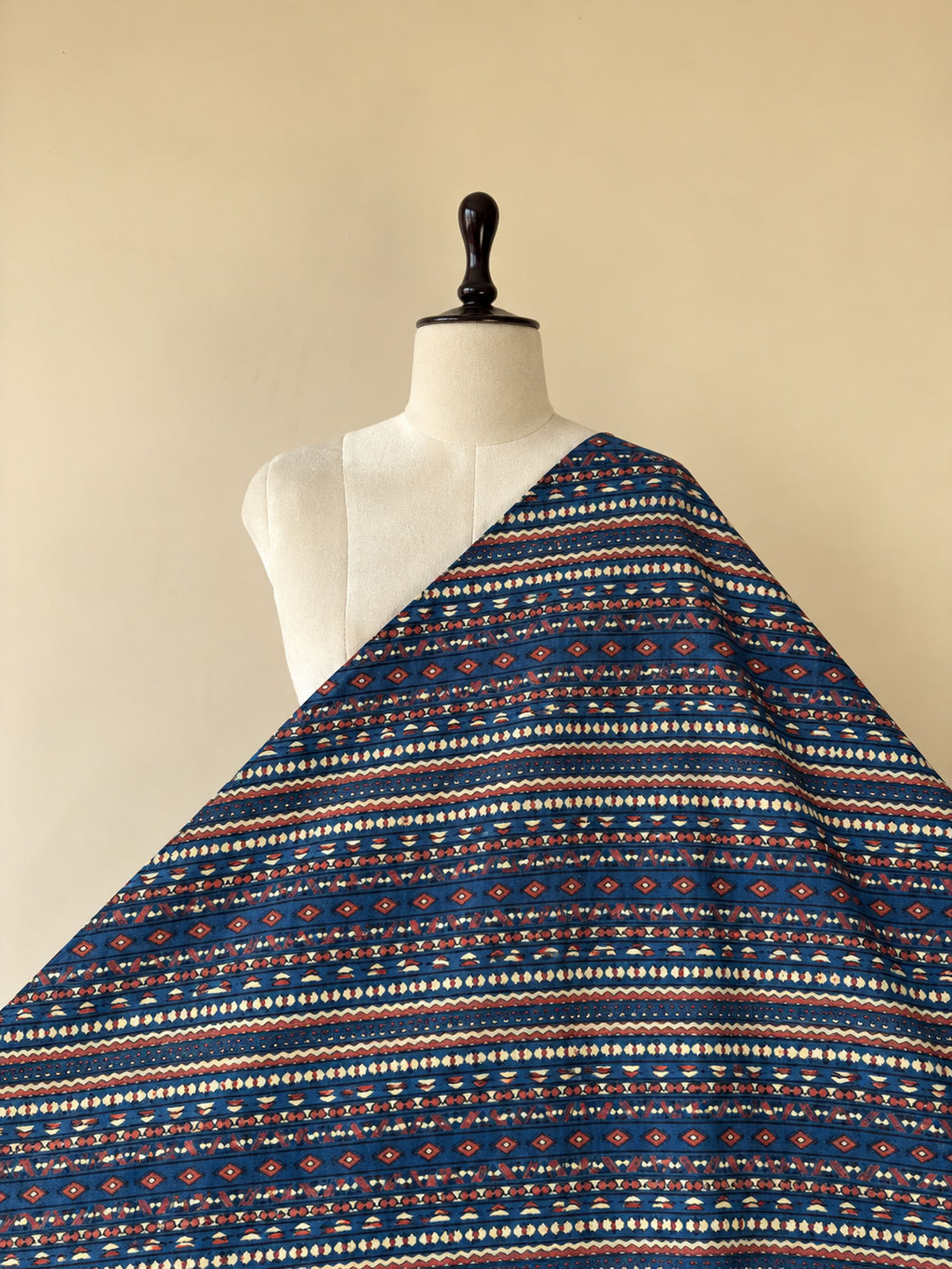 Blue Ajrakh Hand Block Printed Cotton Fabric | Natural Dyes