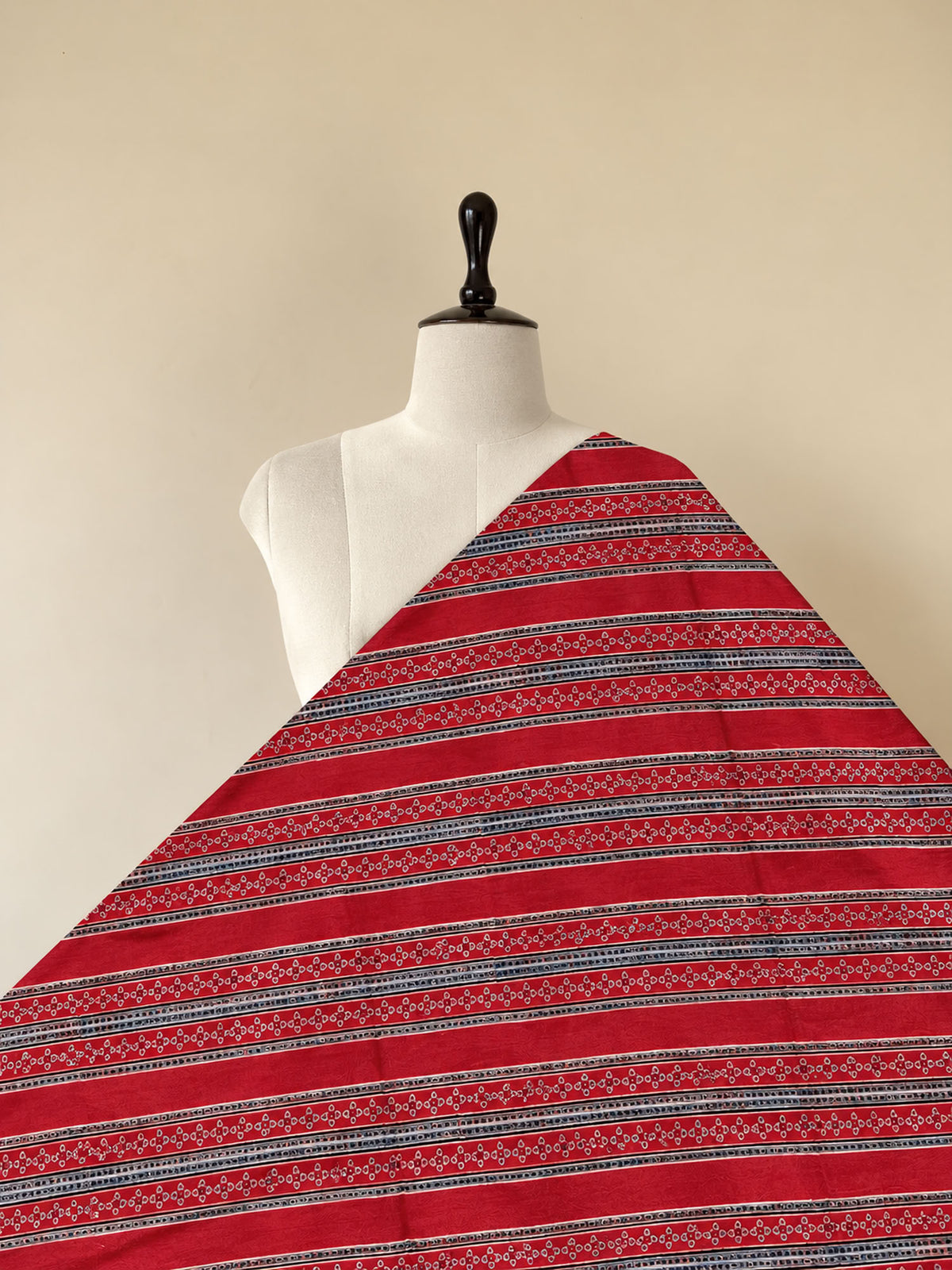 Red Ajrakh Hand Block Printed Cotton Fabric | Natural Dyes
