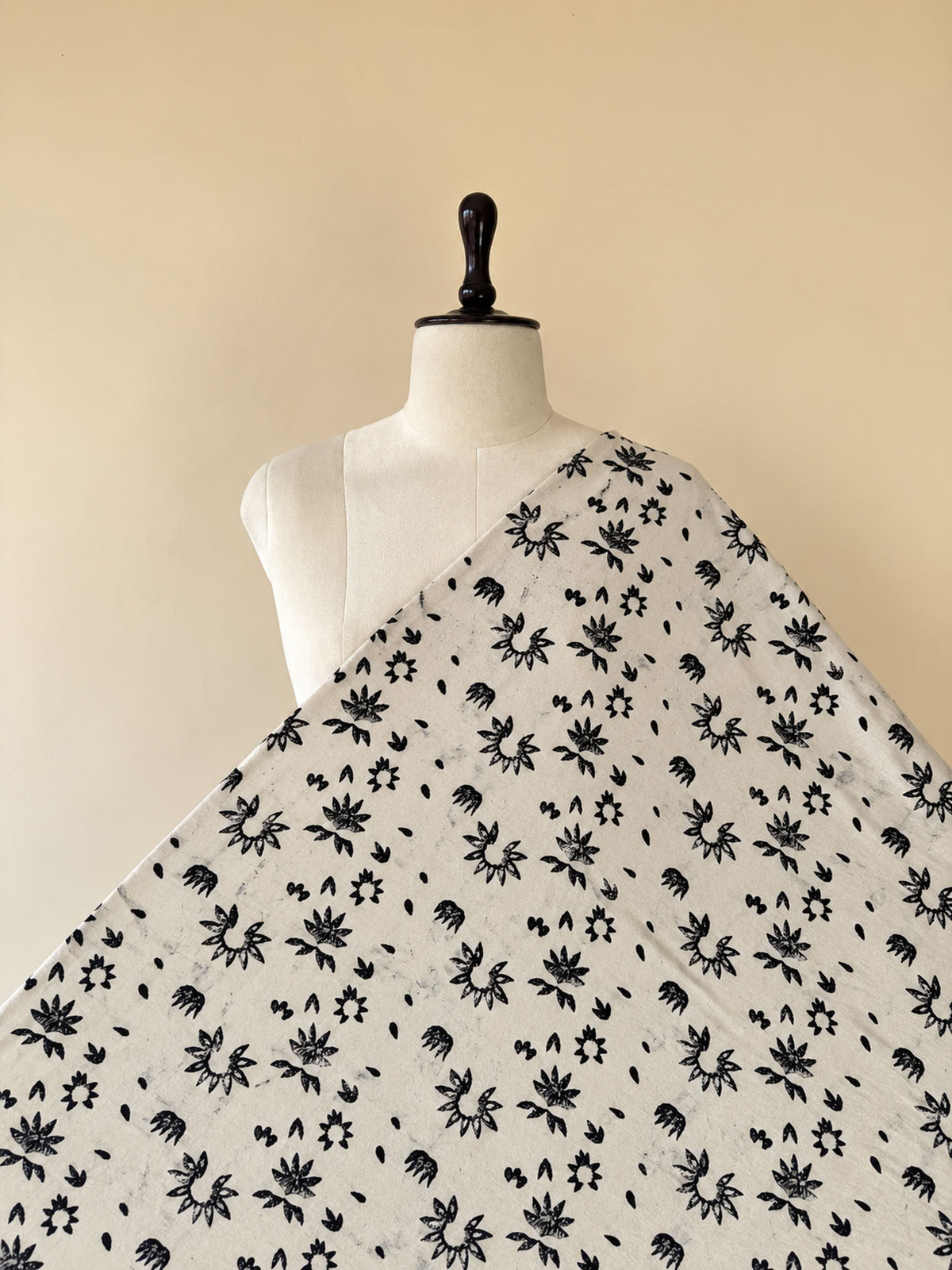 Black Floral Ajrakh Hand Block Printed Cotton Fabric | Natural Dyes