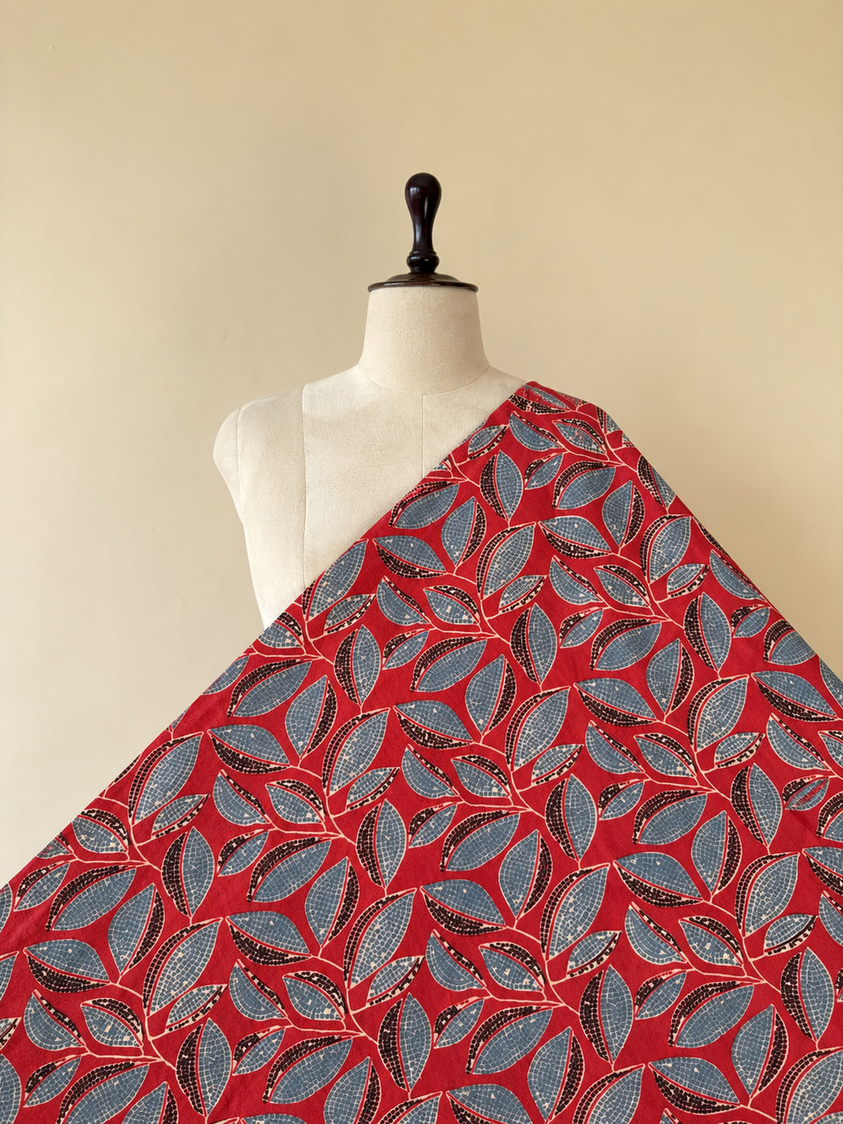 Red Floral Ajrakh Hand Block Printed Cotton Fabric | Natural Dyes