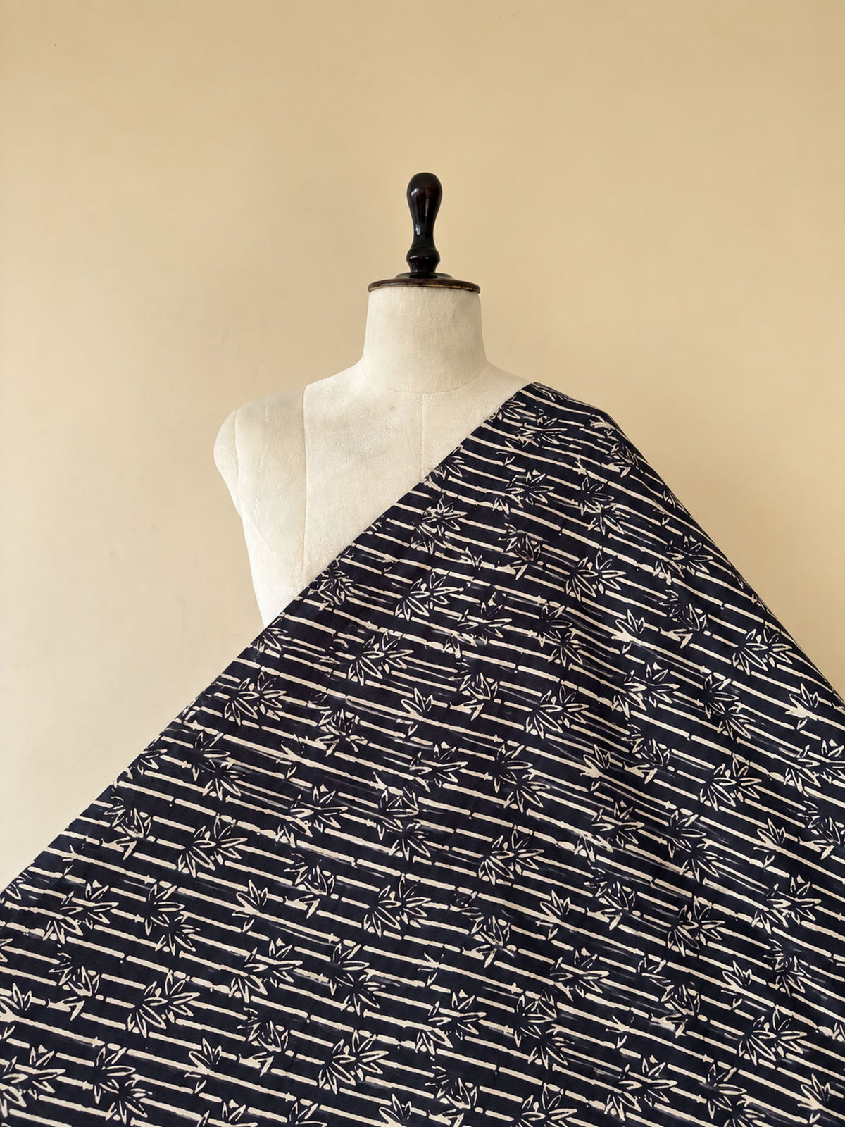 Black Ajrakh Hand Block Printed Cotton Fabric | Natural Dyes